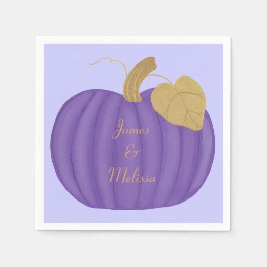 Elegant Purple Pumpkin Gold Leaf Wedding スタンダードカクテルナプキン (正面)