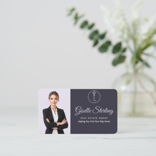 Elegant Purple Realtor QR Code 名刺 (スタンド正面)