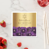 Elegant Purple Rose Floral Gold Bat Mitzvah スタンダードカクテルナプキン (インサイチュ)