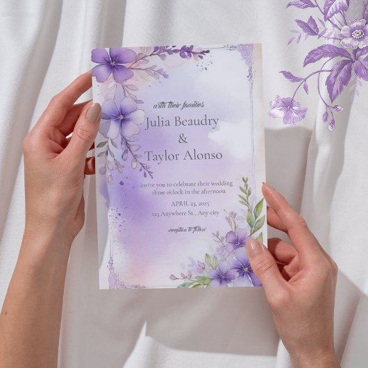 Elegant Purple Rose Wedding Invite 招待状