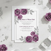 Elegant Purple Roses and Silver Glitter Wedding  招待状