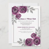 Elegant Purple Roses and Silver Glitter Wedding  招待状 (正面)