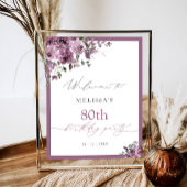 Elegant Purple Roses Any Age Birthday Welcome ポスター