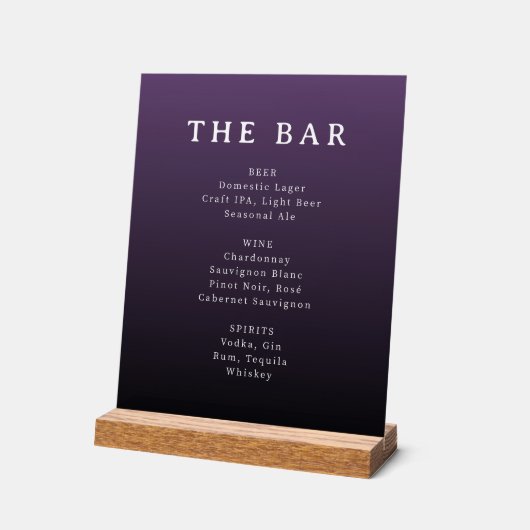 Elegant Purple Serif Bar Menu Sign アクリルサイン (傾斜)