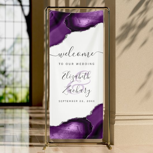 Elegant Purple Silve Agate Corners Wedding Welcome 横断幕