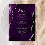Elegant Purple Silver Agate Wedding Menu メニュー<br><div class="desc">This elegant modern wedding menu features a purple watercolor agate background trimmed with faux silver glitter. The customizable text combines silver gray handwriting script and copperplate fonts. The reverse side features a matching purple and silver agate design.</div>