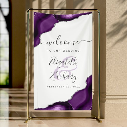 Elegant Purple Silver Agate Wedding Welcome 横断幕