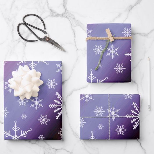 Elegant Purple Snowflake Gradient Gift ラッピングペーパーシート (正面)