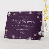 Elegant Purple Snowflakes Photo Holiday Card カード (黄色い花)