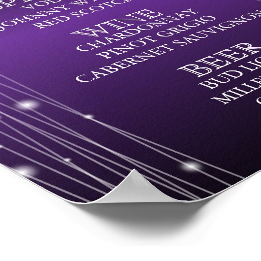 Elegant Purple String Lights Floral  - Bar Menu ポスター (角)