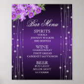 Elegant Purple String Lights Floral  - Bar Menu ポスター (正面)