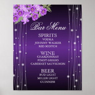 Elegant Purple String Lights Floral - Bar Menu ポスター