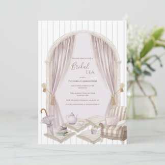 Elegant Purple Stripe Bridal Tea Shower 招待状