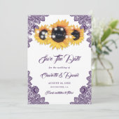 Elegant Purple Sunflower Floral Lace Wedding セーブザデート (スタンド正面)