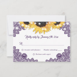 Elegant Purple Sunflower Floral Lace Wedding 出欠カード