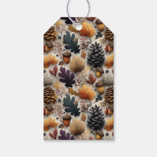 Elegant Purple Teal Pinecones Acorns ギフトタグ (正面)