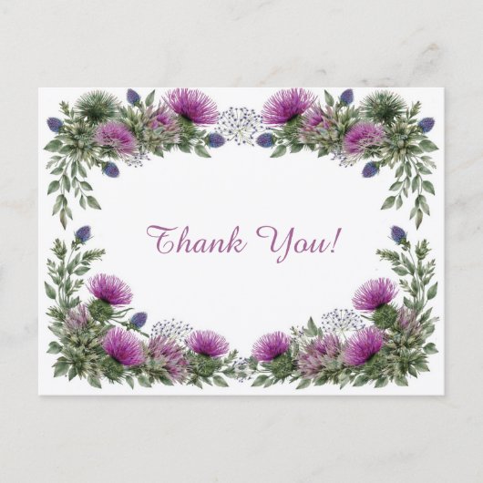Elegant Purple Thistle Floral Thank You  ポストカード (正面)