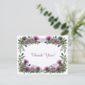 Elegant Purple Thistle Floral Thank You  ポストカード (スタンド正面)