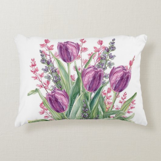 Elegant, Purple Tulip Flowers Pattern  Purple アクセントクッション (正面)