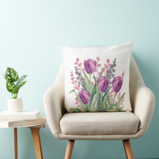 Elegant, Purple Tulip Flowers Pattern  Purple Stri クッション (椅子)
