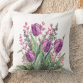 Elegant, Purple Tulip Flowers Pattern  Purple Stri クッション (ブランケット)