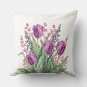 Elegant, Purple Tulip Flowers Pattern Purple Stri クッション (正面)