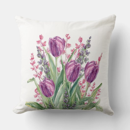 Elegant, Purple Tulip Flowers Pattern  Purple Stri クッション (正面)