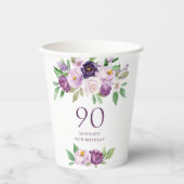 Elegant Purple | Violet Floral 90th Birthday  紙コップ (正面)