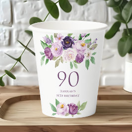 Elegant Purple | Violet Floral 90th Birthday  紙コップ