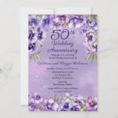 Elegant Purple Violets 50th Wedding Anniversary  招待状 (正面)