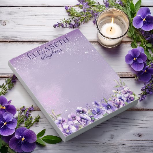 Elegant Purple Violets Boho Floral - Name ノートパッド