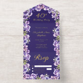 Elegant Purple Violets Floral 40th Birthday Party オールインワン招待状 (内側)
