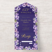Elegant Purple Violets Floral 60th Birthday Party オールインワン招待状 (内側)