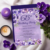 Elegant Purple Violets Floral 65th Birthday Party 招待状