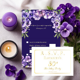 Elegant Purple Violets Floral 80th Birthday RSVP 箔カード