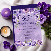 Elegant Purple Violets Floral 85th Birthday Party  招待状