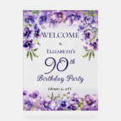 Elegant Purple Violets Floral 90th Birthday Party  アクリルサイン (正面)