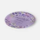Elegant Purple Violets Floral Happy 90th Birthday ペーパープレート (アングル)
