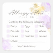Elegant Purple Watercolor Allergy Alert スクエアシール (正面)