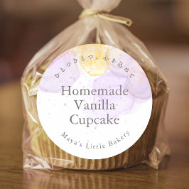 Elegant Purple Watercolor Bakery Product Name ラウンドシール