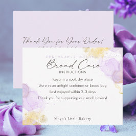 Elegant Purple Watercolor Bread Care Instructions サンキューカード
