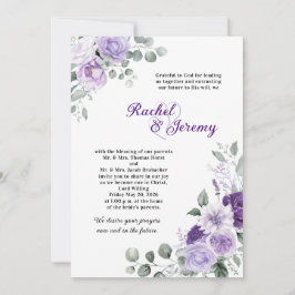 Elegant Purple Watercolor Floral Wedding 招待状
