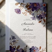 Elegant Purple Watercolor Floral Wedding 招待状