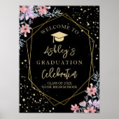Elegant Purple watercolor flowers Graduation ポスター (正面)