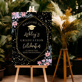 Elegant Purple watercolor flowers Graduation ポスター