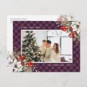 Elegant Purple Watercolor Photo Christmas シーズンポストカード (正面/裏面)