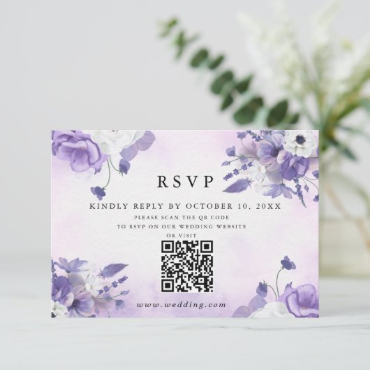 Elegant Purple Watercolor wedding 出欠カード (スタンド正面)