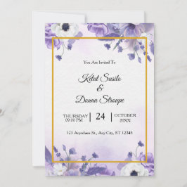Elegant Purple Watercolor wedding 招待状