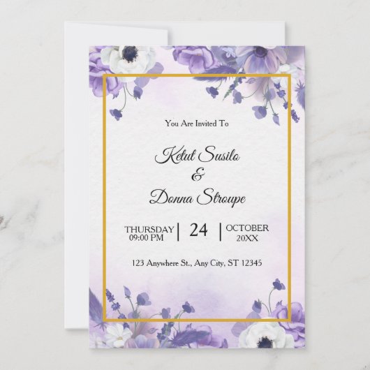 Elegant Purple Watercolor wedding 招待状 (正面)