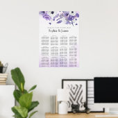 Elegant Purple Watercolor wedding seating chart  ポスター (ホームオフィス)